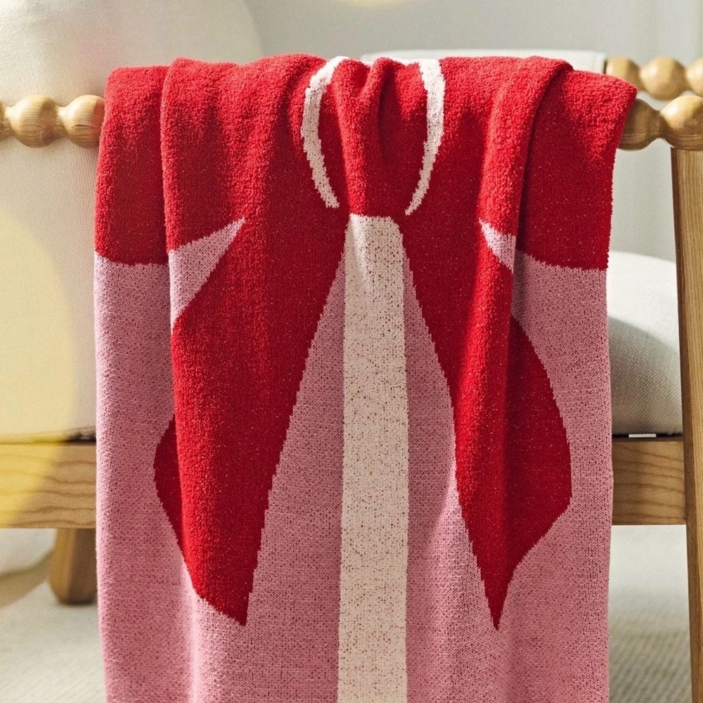 Anthropologie Pink Throw with Red Bow